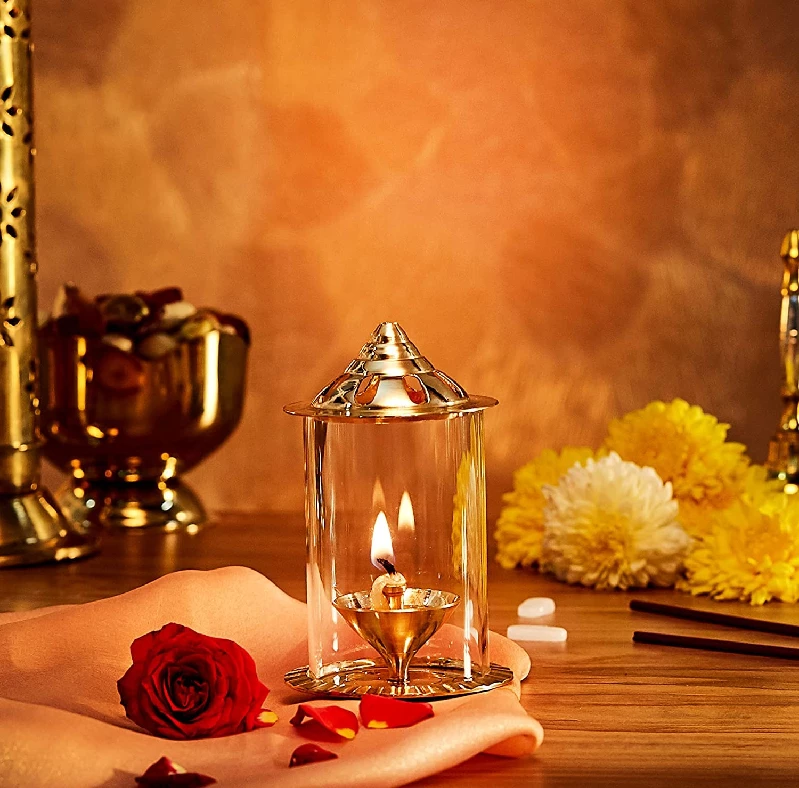 Klassic Navjyoti with Borosilicate Glass Cover Oil Lamp, 200 g-2.webp